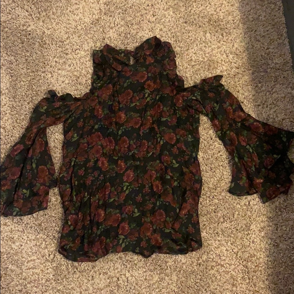 Iro Eloane Floral Silk Cold Shoulder Blouse